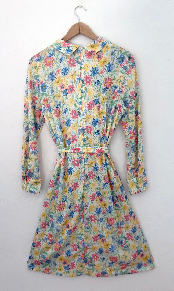 vintage 60s tie neck floral day dress | size larg… - image 10