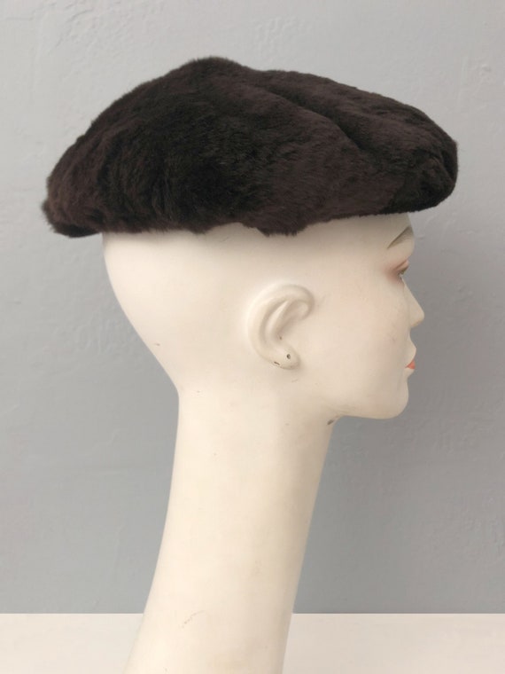 vintage 60s faux fur pill box hat | fur beret | v… - image 7