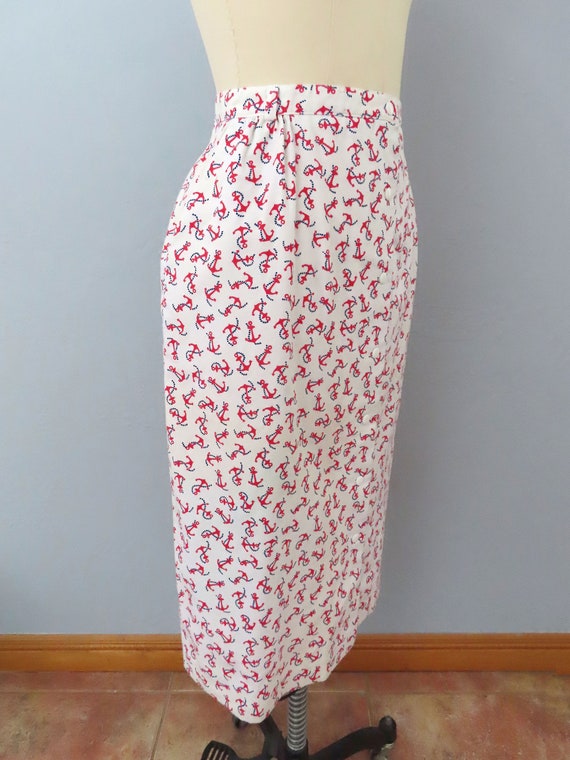 1970s nautical print midi pencil skirt | size med… - image 7