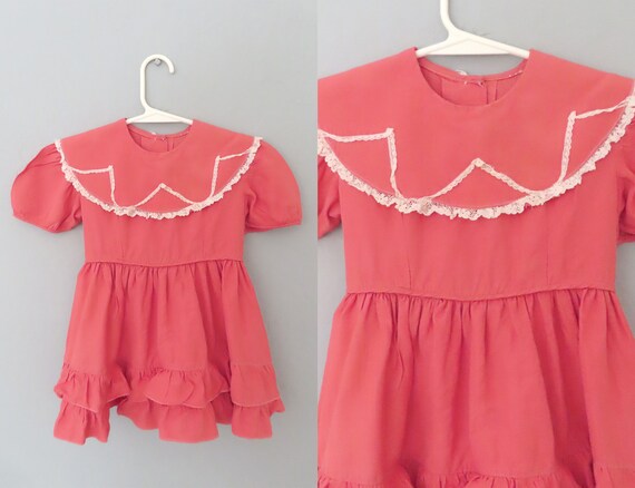 vintage 50s girl's pink ruffle dress | girls size… - image 1