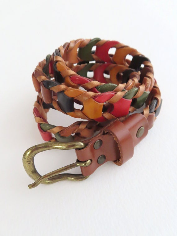 1980s multi color braided woven leather belt | bo… - image 4