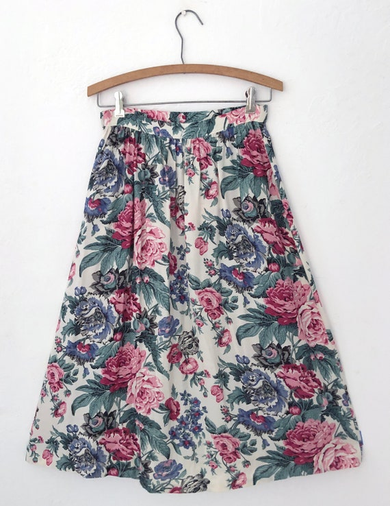 1970s rose floral pleated midi skirt | small | of… - image 8