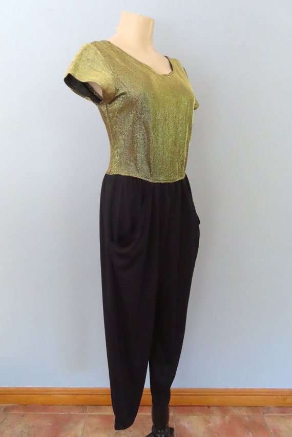 1970s disco black and gold jumpsuit | size medium… - image 3