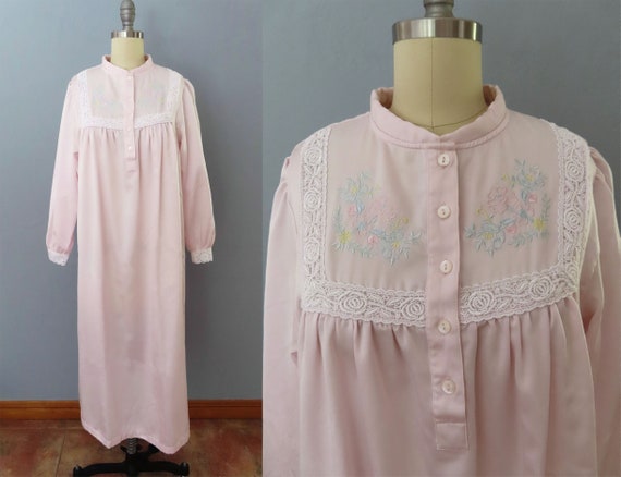 1980s pink nightgown robe house coat | medium lar… - image 1