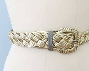 Vintage 80s Woven Metallic Belt M/L Gold Silver Braided  display picture 1