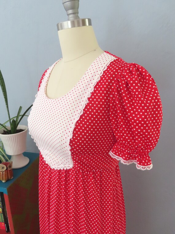 1970s Oops red polka dot maxi dress | medium | bo… - image 6