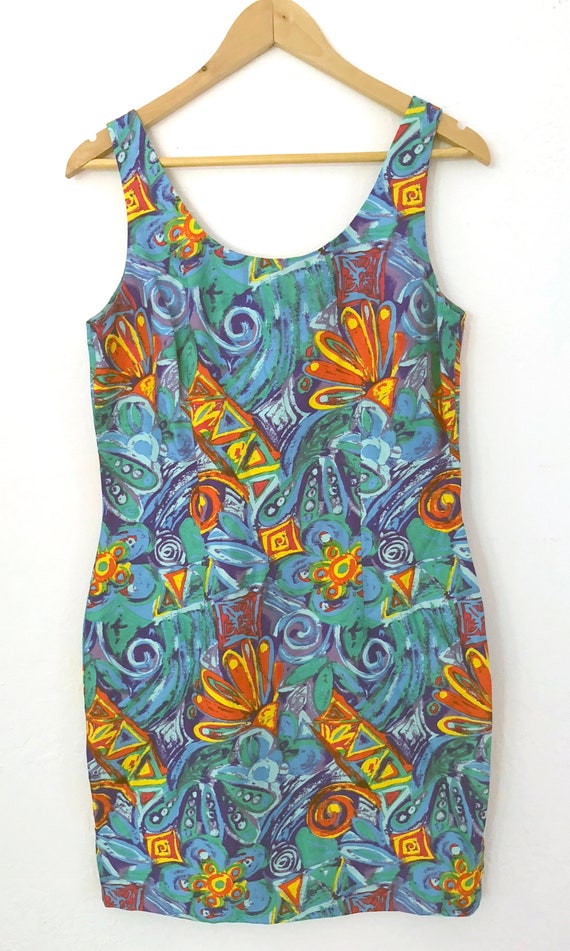 1990s hawaiian abstract floral silk sheath dress … - image 6