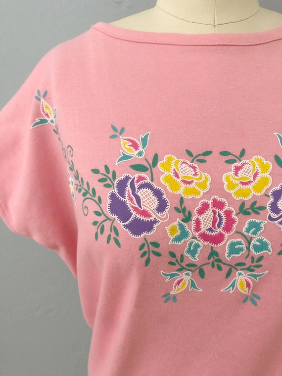 1980s pink floral print top | medium | flower | b… - image 5