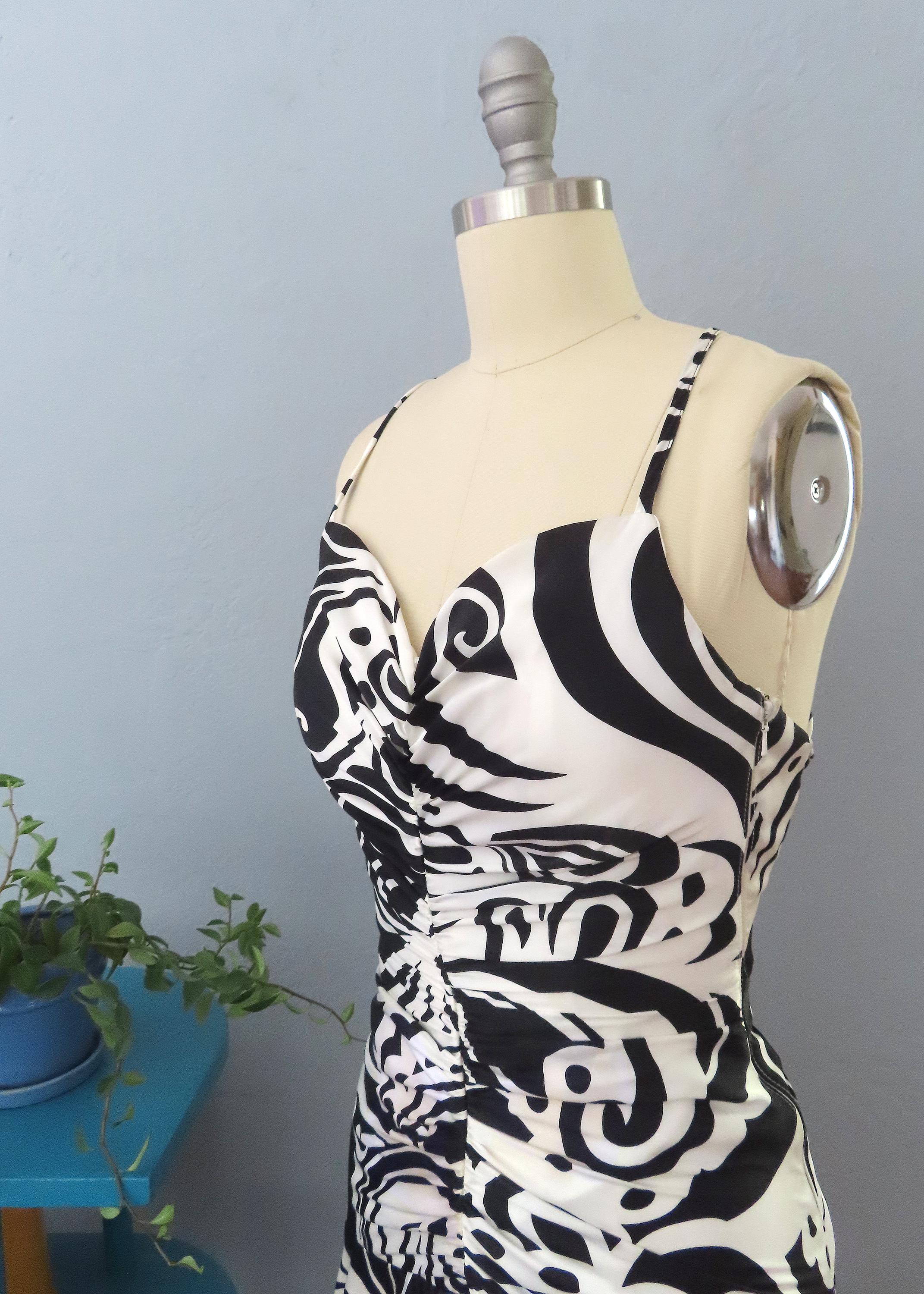 90s Jessica McClintock Gown: Black & White Lace-Up Back, XS