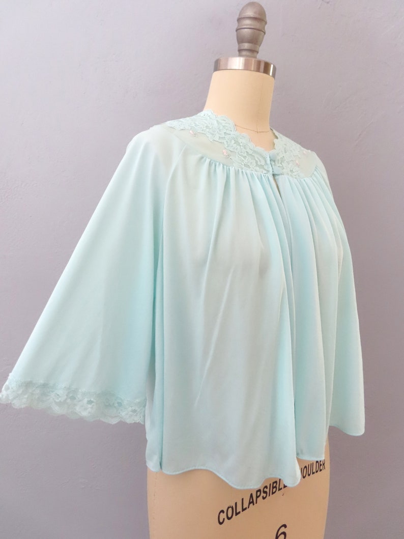 1980s Blue Embroidered Bed Jacket Small Medium Sleep Top Nylon Bed ...