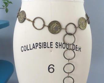 1960s Vintage Coin Chain Belt: Gold Tone Metal, Adjustable  display picture 3
