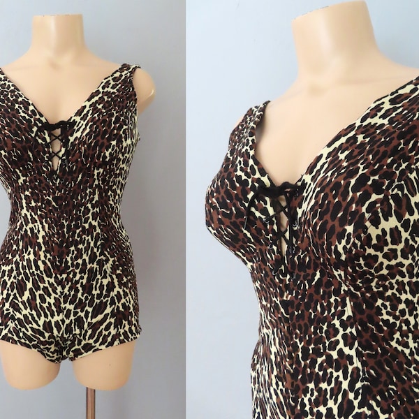 1950s Cole of California Dog/Deer Novelty Print Smocked Swimsuit | small/medium