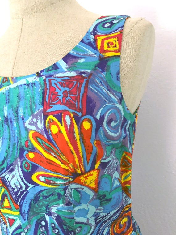 1990s hawaiian abstract floral silk sheath dress … - image 3