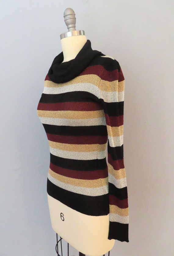 1960s mod metallic cowl neck sweater | size small… - image 4