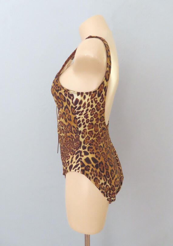 1980s lace up leopard one piece swimsuit swim pin… - image 8