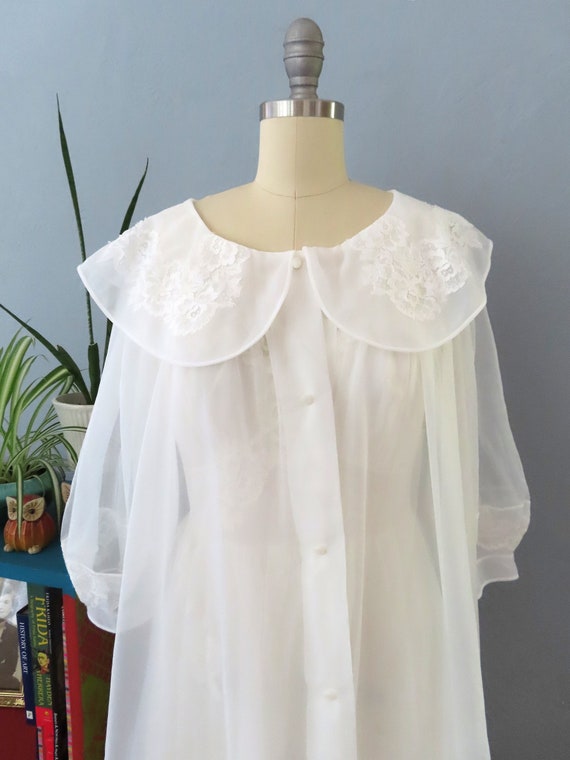 1970s white sheer embroidered peignoir robe set | 