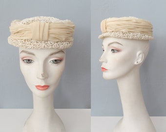 1960s pillbox bridal hat | 1950s 1940s white bridal hat | wedding hat | formal hat