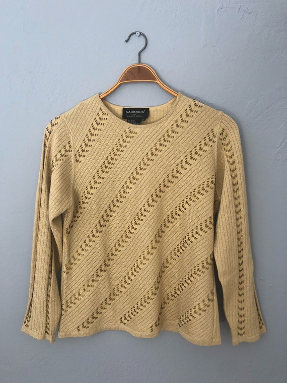 1980s gold metallic beaded knit sweater tunic | s… - image 8