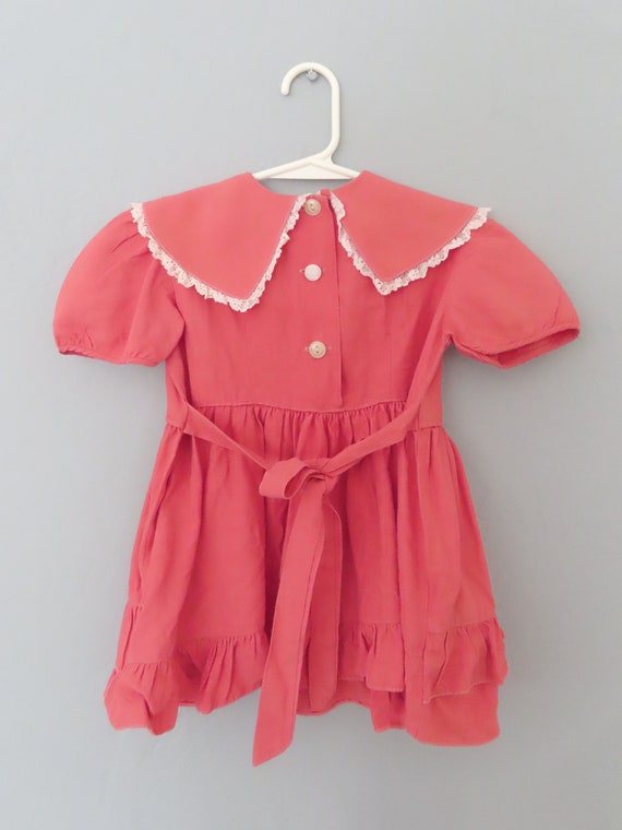 vintage 50s girl's pink ruffle dress | girls size… - image 6