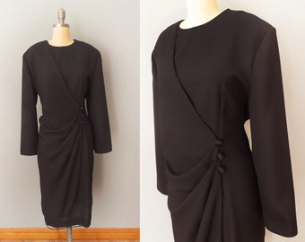 1980s black cocktail dress | size XL | 80s party dress little black dress short black dress formal black dress