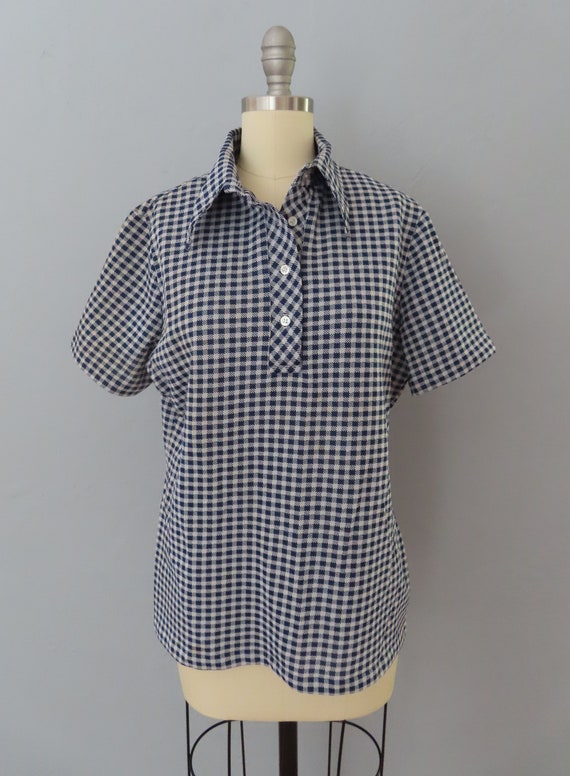 1970s gingham checked polo shirt | women medium |… - image 2