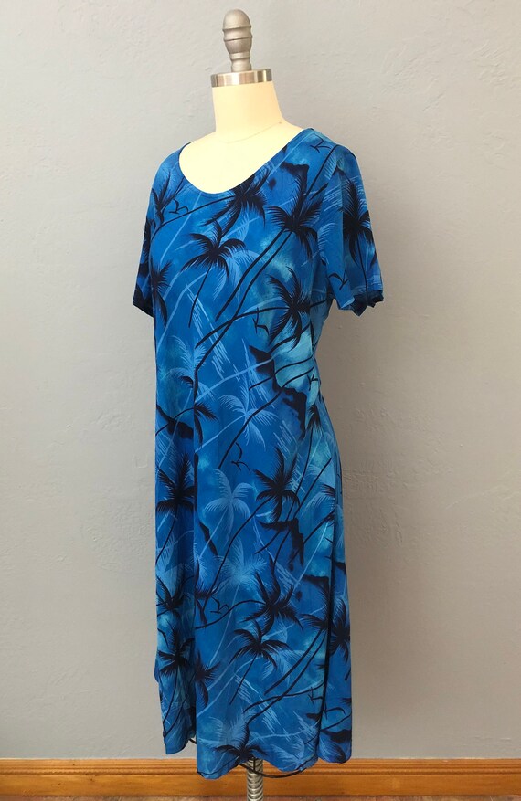 1980s blue hawaiian dress | size large | tropical… - image 3