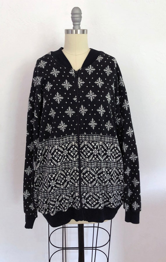 90s Snowflake Zip Up Sweatshirt: Oversized Holida… - image 1