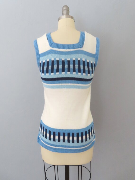 1960s blue striped pullover sweater vest top | sm… - image 7