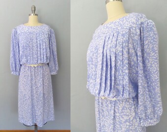 1970s dainty blue floral day dress | size medium | 70s does 50s 1970s secretary dress mothers day easter dress