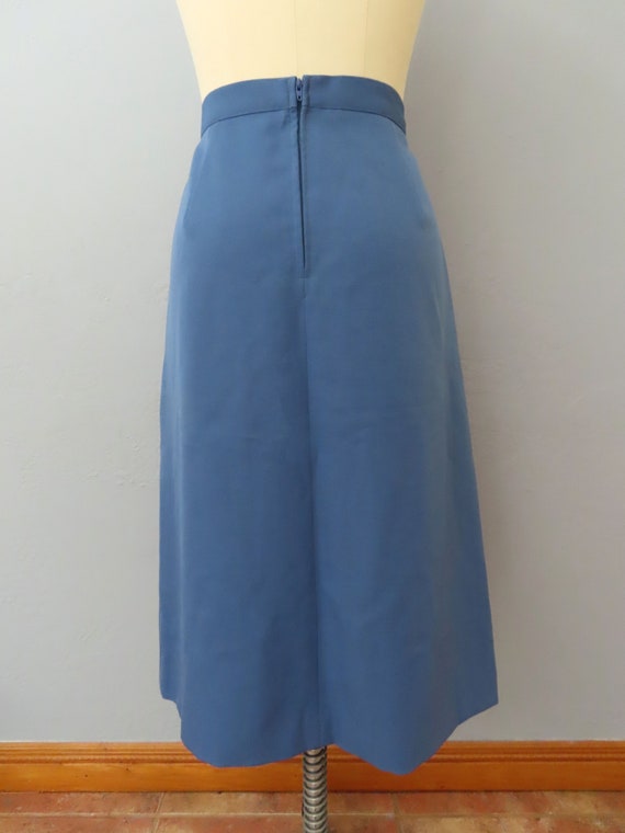 70’s Blue Pocket Buttoned Fitted Tie Waist Knee Length Skirt