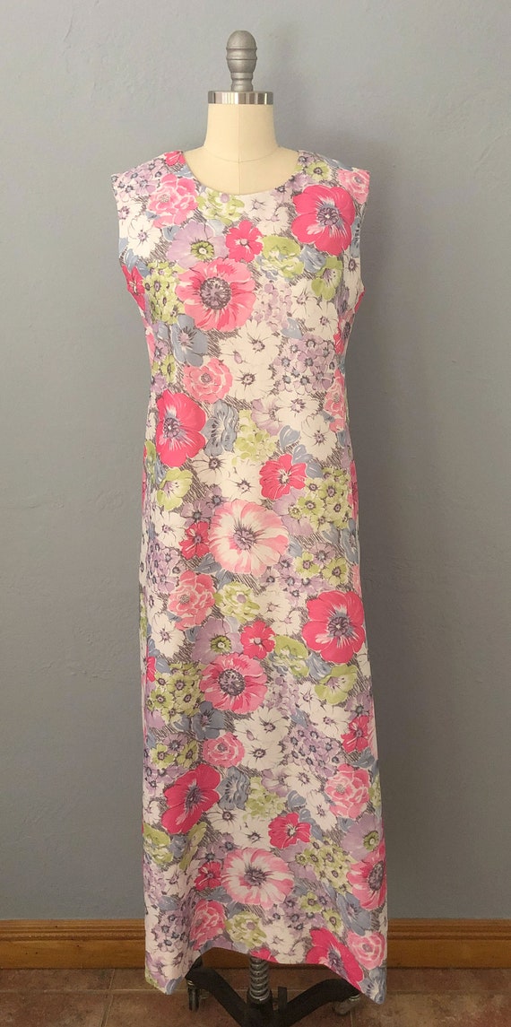 1960s sleeveless abstract floral maxi dress | siz… - image 7