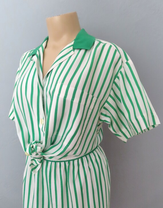 1980s green striped top and shorts set | med larg… - image 6