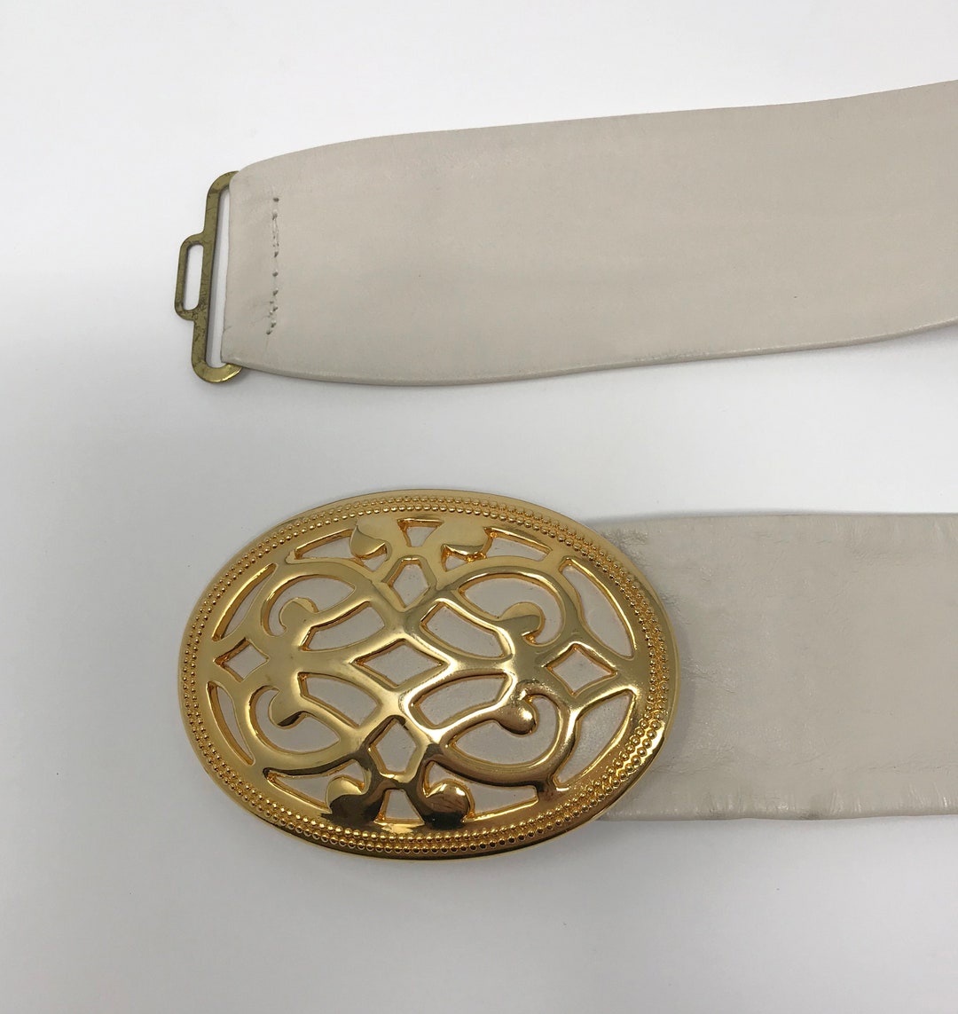 1980s Vintage Leather Belt: Western Boho Gold Buckle, Fits  display picture 3