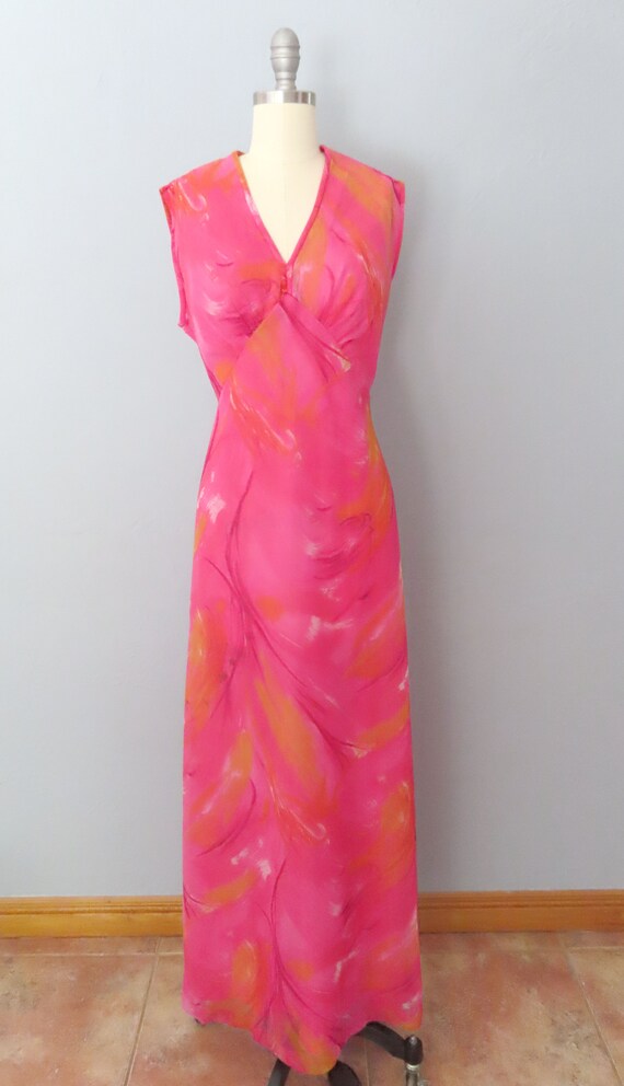 1960s Edith Flagg pink floral maxi dress | small … - image 2