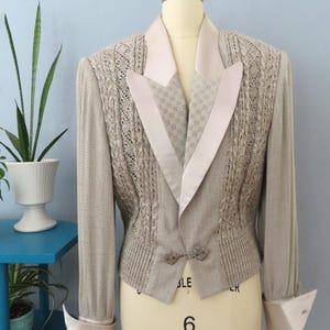 1980s 90s Cache metallic pewter cropped knit evening jacket top | large | cuffed sleeves eveningwear jacket top formal wear holiday glitzy