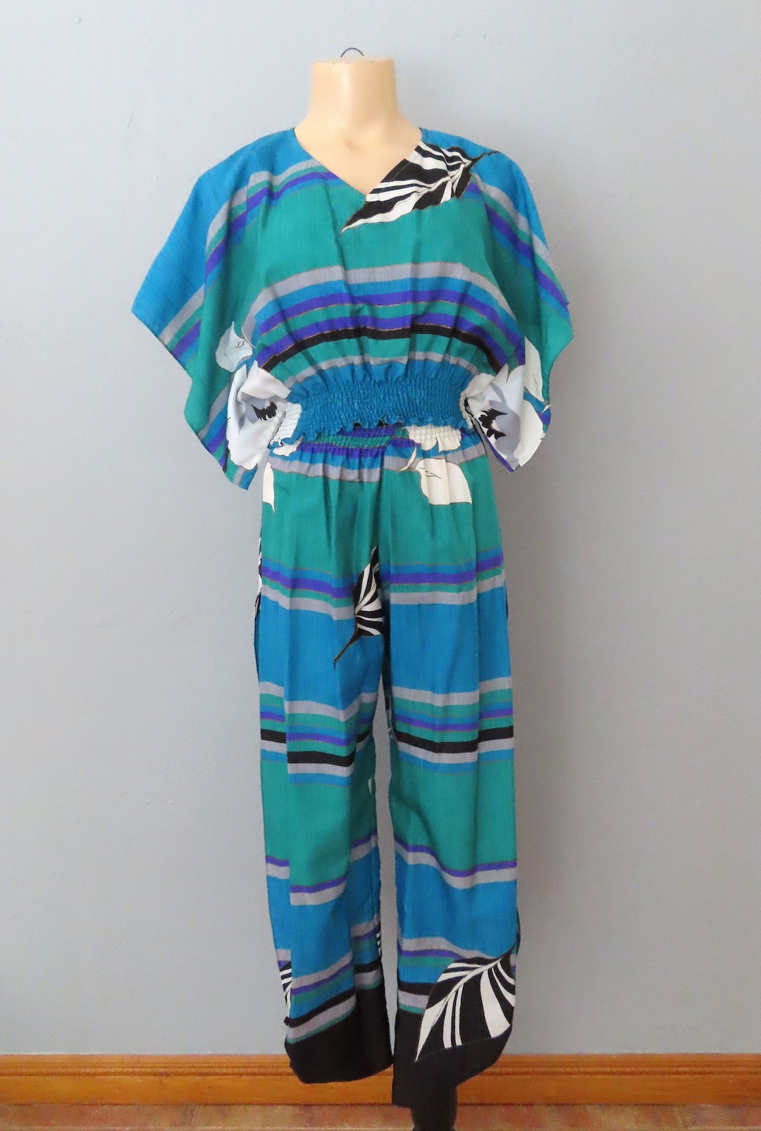 Vintage 80s Hawaiian Harem Pant Set: Tropical Print Two-piece