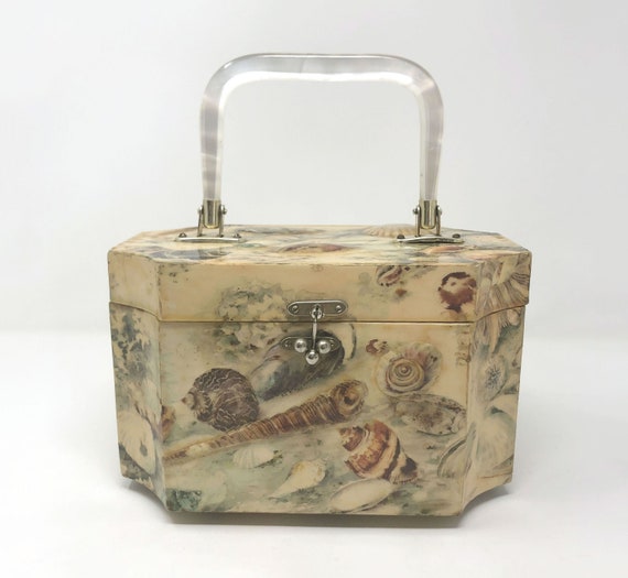 Vintage Wood Box Purse Handbag Novelty Shell Coast