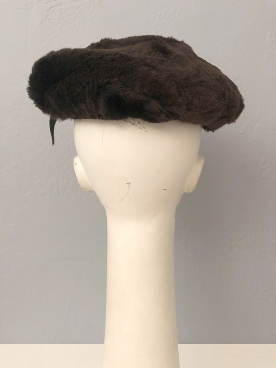 vintage 60s faux fur pill box hat | fur beret | v… - image 6