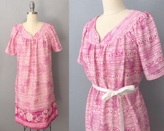 1980s pink house dress muumuu dress | size medium | casual dress with pocket | comfortwear