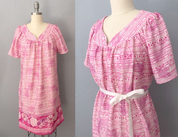 1980s pink house dress muumuu dress | size medium… - image 1