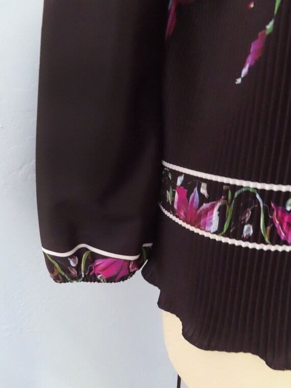1960s black floral tie neck tunic blouse | womens… - image 8