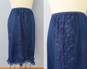 1970s navy lace ruffle half slip | womens medium | slip skirt extender berkshire skirt slip lingerie slip ruffle slip