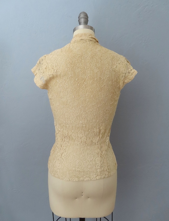 1940s 50s beige nylon lace buttonup blouse | size… - image 8