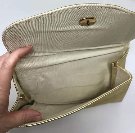 1970s gold leatherette envelope purse gold lame c… - image 6