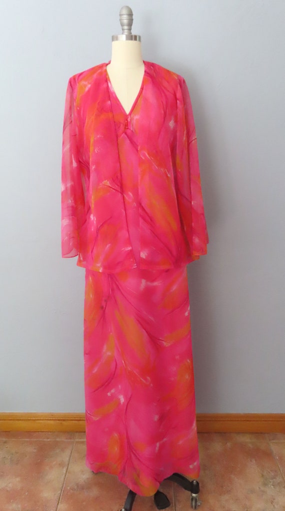 1960s Edith Flagg pink floral maxi dress | small … - image 3