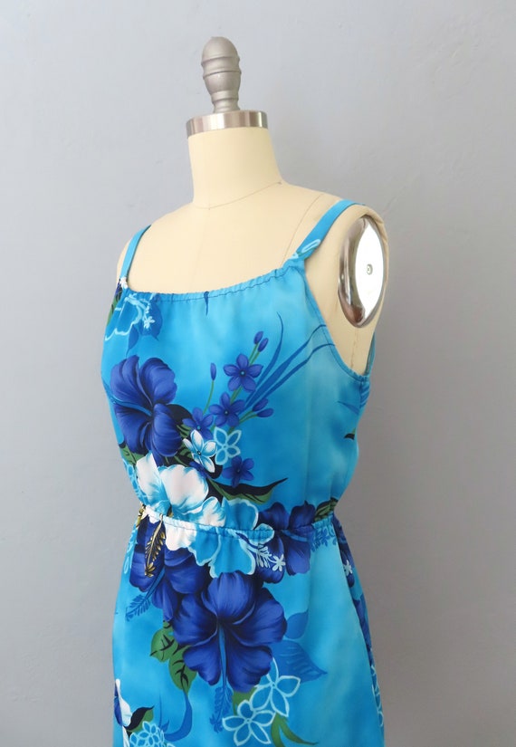 1980s blue Hawaiian floral sun dress | size mediu… - image 6