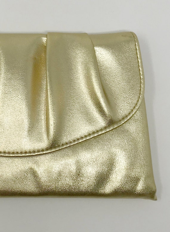 1970s gold leatherette envelope purse gold lame c… - image 3