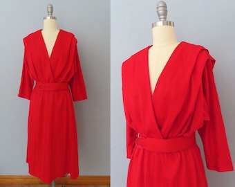 1970s red striped secretary dress | size medium | 70s day dress red office dress red secretary dress red valentines day dress