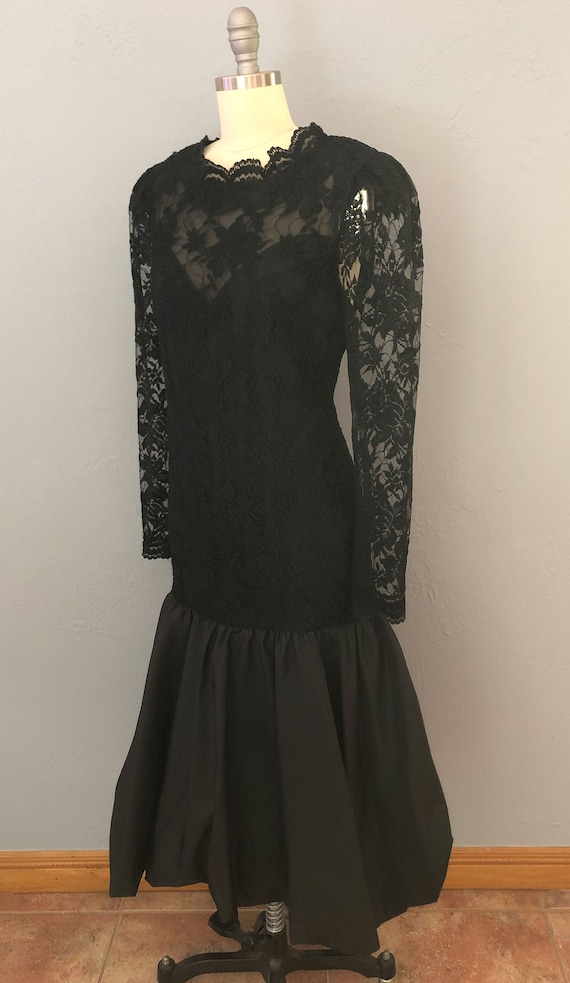 1980s black lace cocktail ballon dress formal dre… - image 3