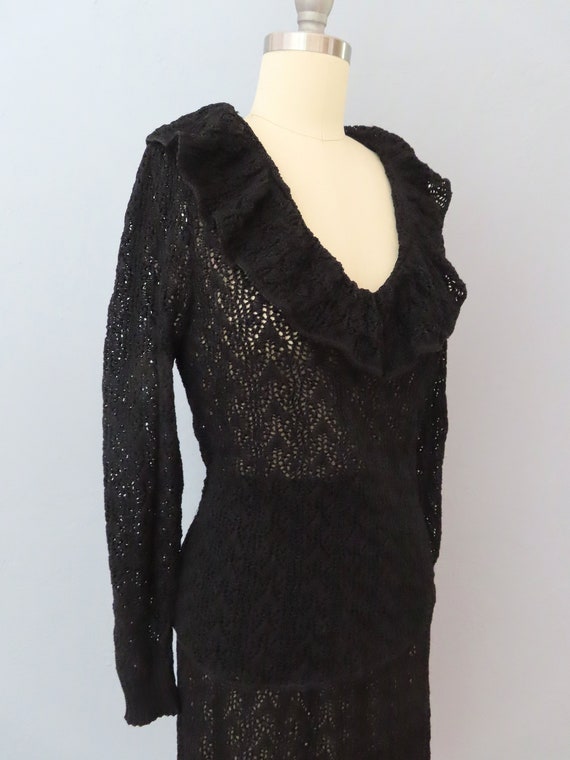 1970s black crochet top skirt set dress | size me… - image 5